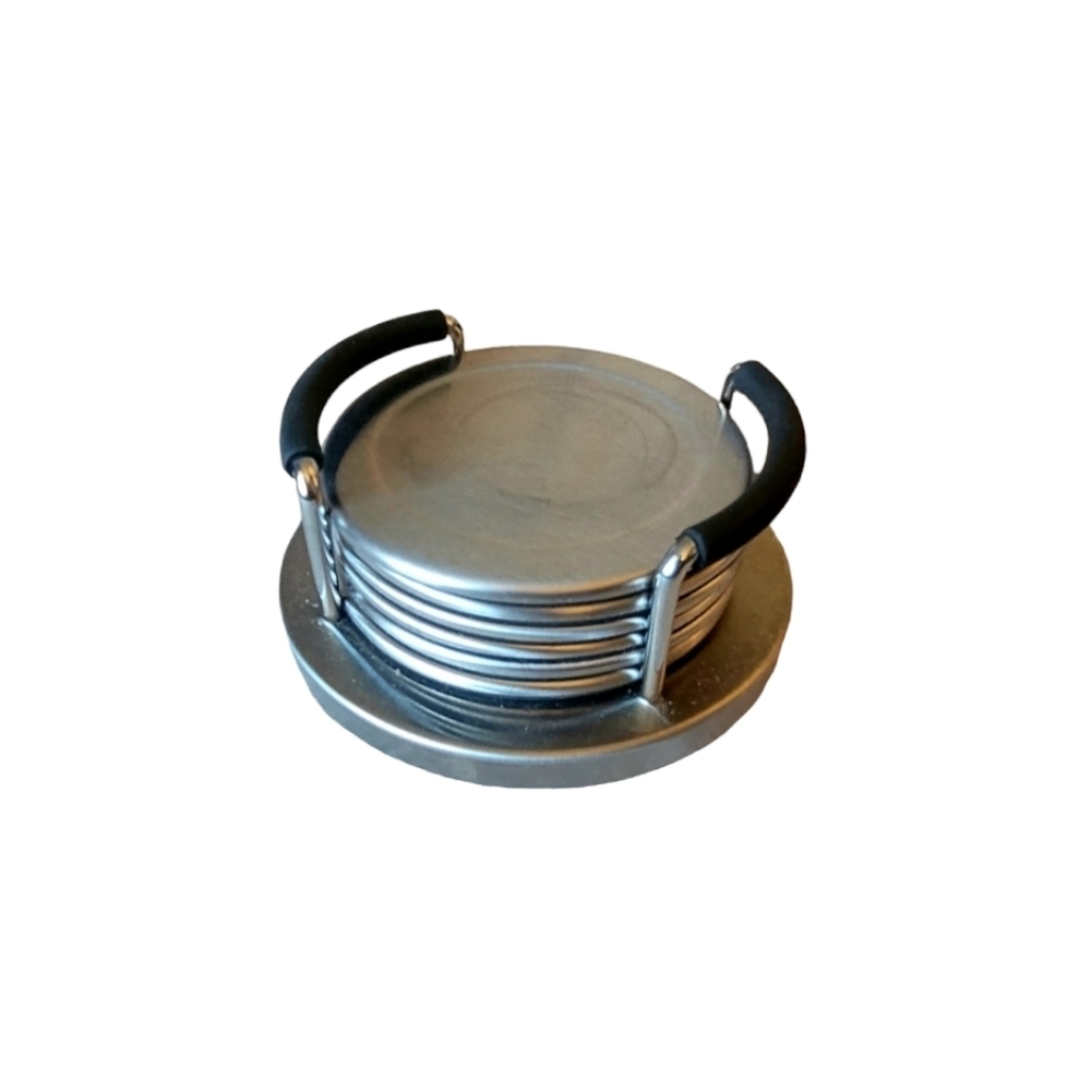 Stainless Steele Round Coasters with Stand Classic Modern Decor Set of 6